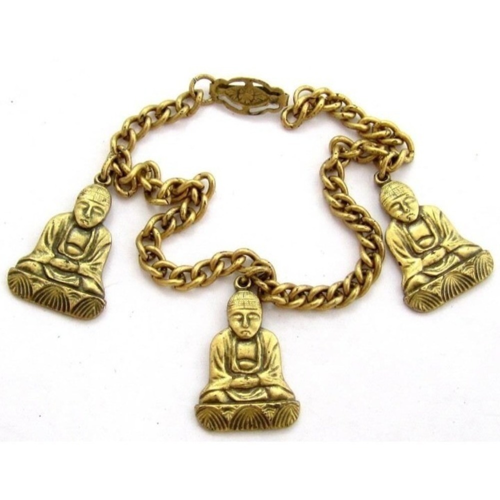 Vintage Buddha Gold‎ Toned Charm Bracelet 7"